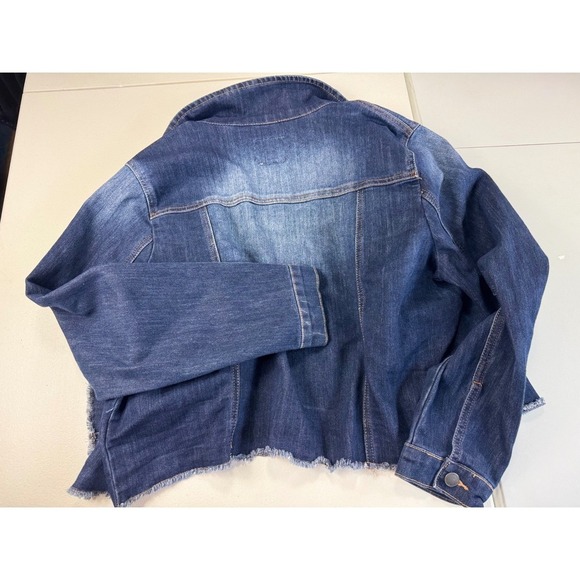 Lovesick Distressed Denim Jacket Cropped Blue Jean Jacket Raw Hem Juniors 1 - Picture 9 of 10